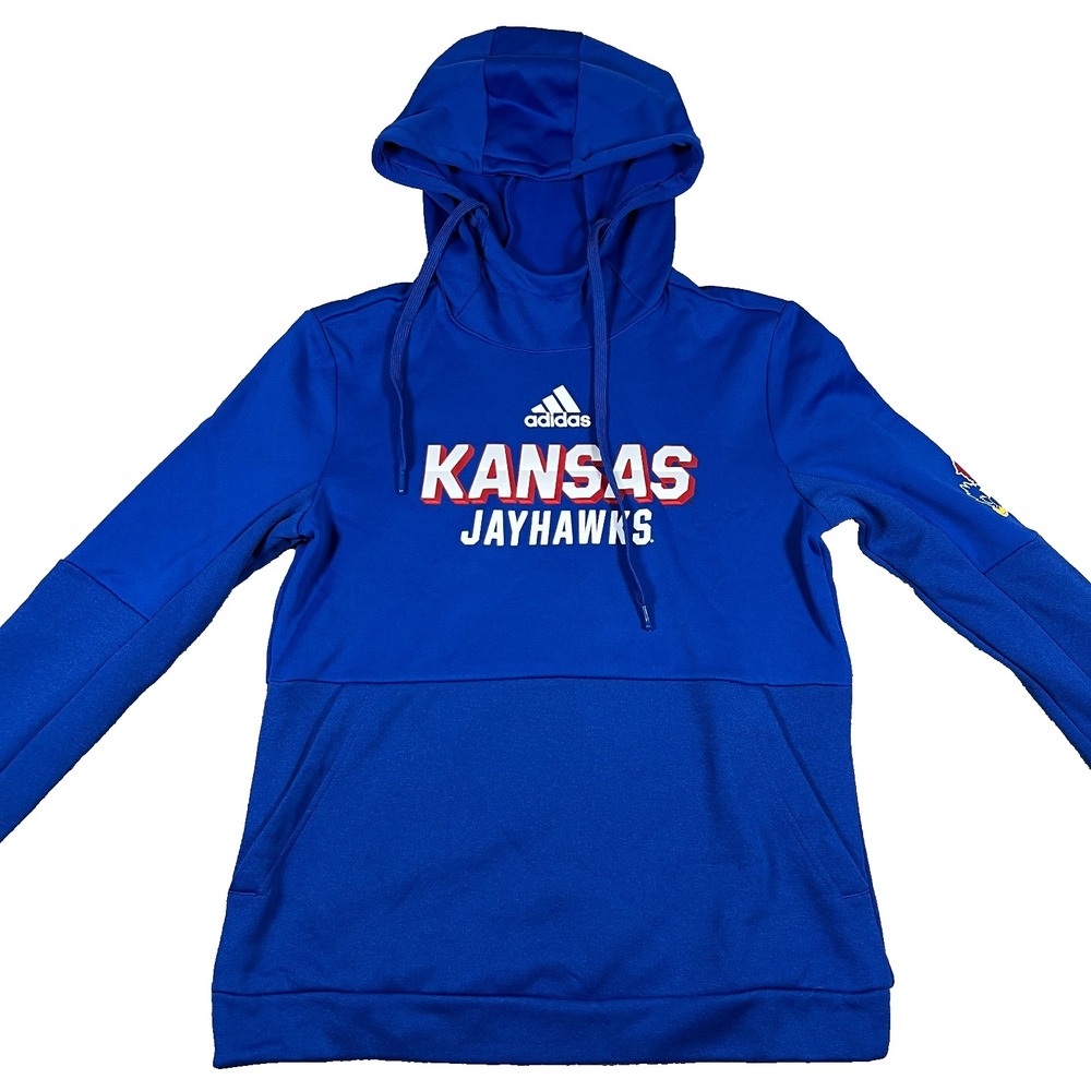 Adidas Womens Small Blue NCAA Kansas Jayhawks KU Aeroready Hoodie Sweatshirt NWT